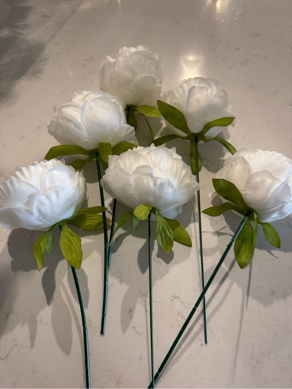 White Artificial Peony Stem - Set of 6 - Picture 2 of 3